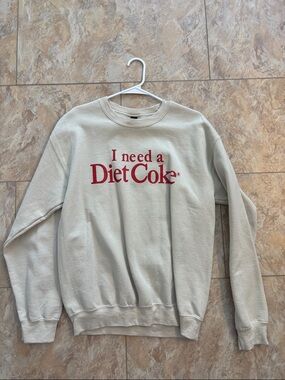 Gildan Cream Crewneck Sweatshirt with Red "I need a Diet Coke" Graphic